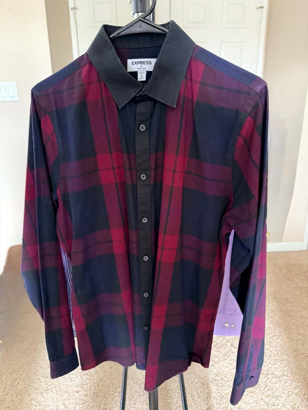 Express Extra Slim Fit Plaid Long Sleeve Button-Down Dress Shirt